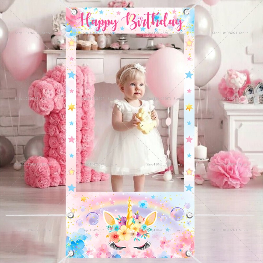 Unicorn Theme Photo Booth Fram - Baby Zebra Clothing 评论和价格